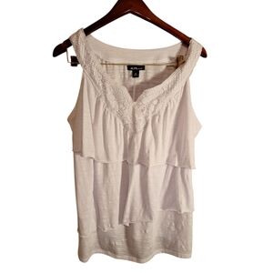 Alyx Woman Plus Size 1X White Tank Style Top Tiered Embroidered Boho Whimsigoth